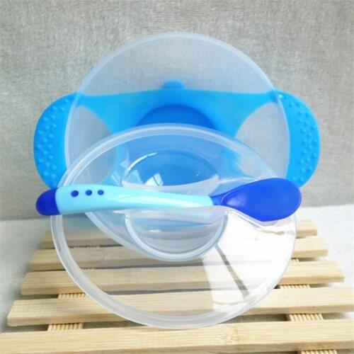 Toddler Baby Kids Child FeedingLid Training Bowl with Spoon Cartoon Binaural Baby FeedingTableware Children Plate Sucker Bowl