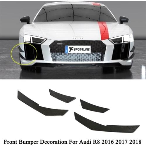 For Audi R8 2016 2017 2018 Carbon Fiber Canards Front Body Kit Bumper Splitter Fog Lamp Light Decor