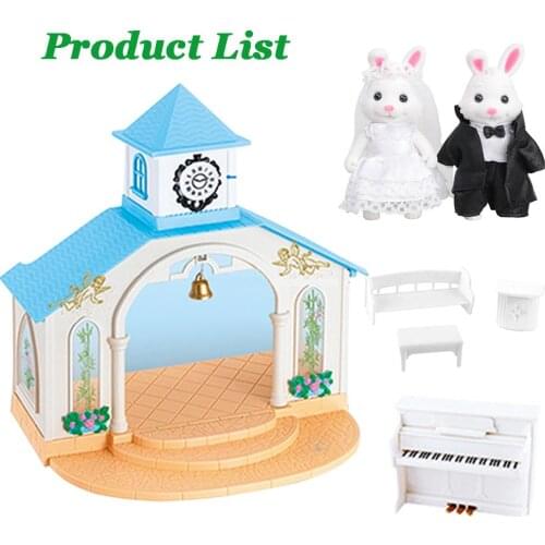 1:12 Foresr Animal Family Church Building Miniature Dollhouse Action Figure Newlywed Bunny Simulated Marriage Scene Girls Toys