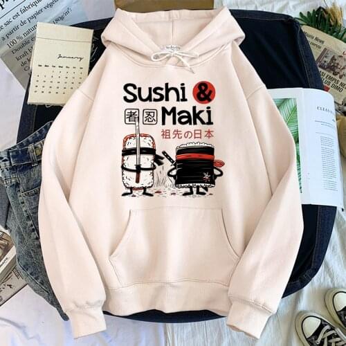 Comics Ninja Sushi Warm Hoodie Womens Japanese Fashion Aesthetics Hoodies For Women Punk Harajuku Womens Sweatshirt And Hoodie