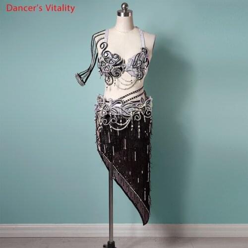 Belly Dance Suit Diamond-Studded Bra Tassel Short Skirt Performance Clothing Set High-End Custom Adult Child Competition Clothes