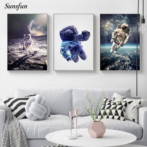 Nordic Creative Astronaut Space Picture Baby Nursery Wall Art Canvas Painting Child Poster and Print Nordic Kids Room Decor