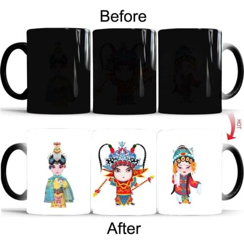 Creative Peking Opera Heroine Pattern Mug Temperature Changing Cup Color Changing Mugs Heat Sensitive Cup Coffee Tea Mug