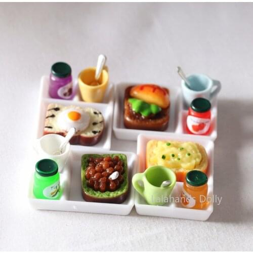 Dollhouse Mini Toast Jam Meal Plate Cup Spoon Miniature Food Play Model OB11 Shooting Props