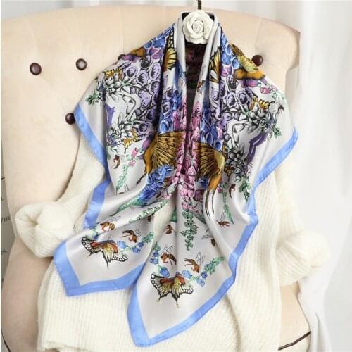 Square Silk Scarf for Women Kerchief Female Muslim Head Scarves Shwal Wrap Bandana Suit Spring Summer 90*90cm Muffle Big Hijab