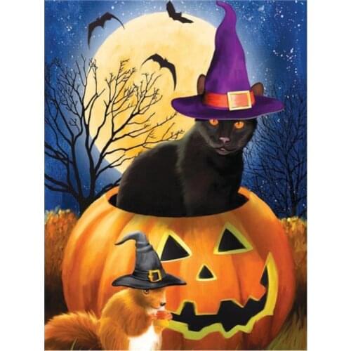Moon mosaic embroidery craft halloween pumpkin cat diamond painting kits beads picture wall paper stones drawing christmas gift
