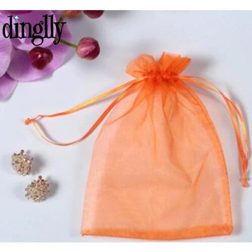 Dinglly Gauze Bag 8cm*10cm Orange Pouches The Light-Transmitting Gauze Packaging Bag Fit Bracelet Necklace Fashion Jewelry Gift