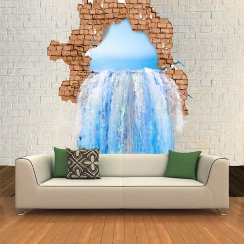 Custom any size 3D wall mural wallpapers Modern fashionWater flow through the wall 3D Perspective Wall Sticker YBZ095