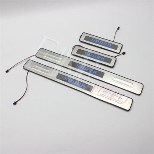 Stainless Steel Led Door Sill Scuff Plate Guard Sills Protector Trim For Chevrolet Spark