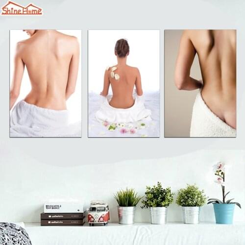 ShineHome-3pcs SPA Salon on Canvas Printed Wall Painting Yoga Body Massage Wall Picture Poster Art Panel Canvas Prints Shap Art