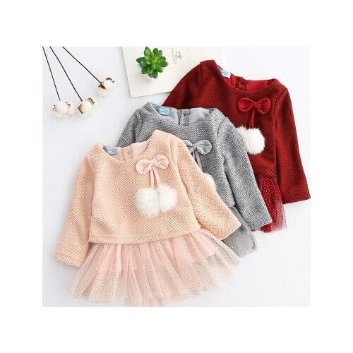 New spring and autumn and winter clothing 6-10 months baby infant baby long-sleeve knitted wool ball net yarn bronzing dress