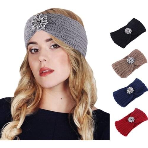 New Winter Women Warmer Wide Wool Round drill Hair Bands Knit Crochet Twist Headband Turban Headwrap For Girl Hair Accessories