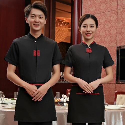 Hotel Workwear Summer Restaurant Hotpot Western Restaurant Cafe Waiter Uniforms Short Sleeve Teahouse Overalls Catering Jacket