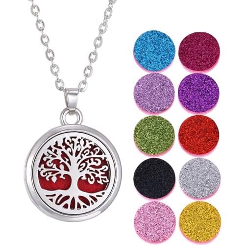 New Aromatherapy Jewelry Diffuser Necklace 28mm Magnetic Aroma Locket Pendant Tree of Life Necklace with 10pcs Pads Dropshipping