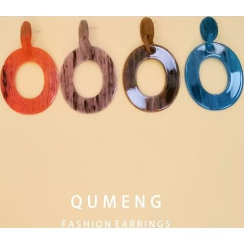 QUMENG Acrylic earrings 2020 ladies large earrings resin oval square geometric stud earrings bohemian jewelry gift