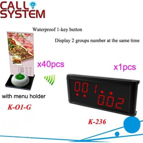 Waiter Call Button System K-236+O1-G+H for restaurant with 1-key button with menu holder and display DHL free Shipping
