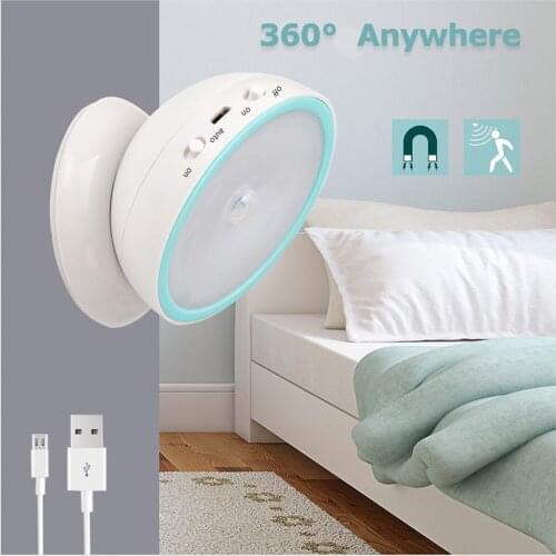 USB Rechargeable LED Night Light with PIR Motion Sensor for Toilet Kitchen Bedroom Cabinet Loft Lighting Book Reading Table Lamp