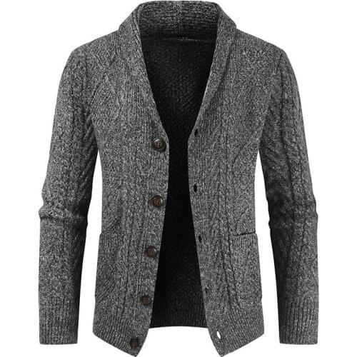 New Autumn Mens Sweater Fashion Thick Warm Sweater Coats Men Casual Single Breasted Winter Cardigan Men Clothing Beige Gray