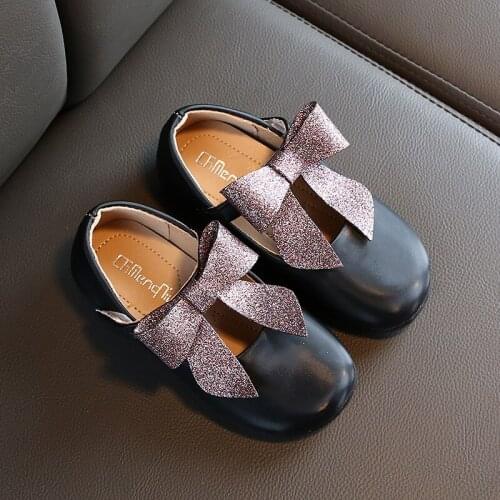 Summer Size 21-36 Toddler Girl Patent Leather Shoes Spring Autumn Black pink Soft Flat Bottom Flowers bows Princess Shoes