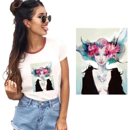 Elf Girl Iron on Heat Transfer Printing Patches Stickers A-level Washable for Clothes T-shirts DIY Appliques Patch Wholesale