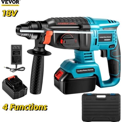 VEVOR 18V Electric Brushless Cordless Rotary Hammer 2/4 Modes Adjustable Rechargeable Impact Drill Power Tool for Home & Project