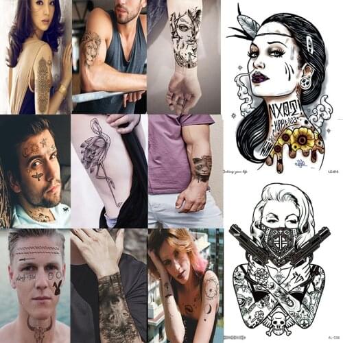 Waterproof Temporary Tattoos for Men lion Lace Sleeves Tattoo Body Art Fake Sticker FINGER Black Bull Skull Eye cool Stuff Wolf