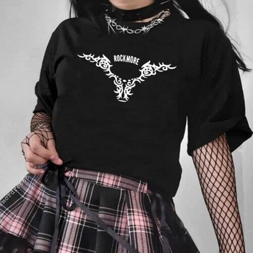 Summer fashion womens T-shirt rock more Harajuku letter printing loose casual O-neck top Gothic punk short-sleeved T-shirt