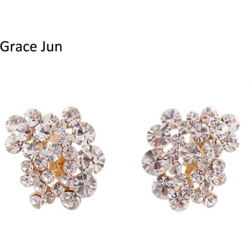 Grace Jun 2017 New Bridal Rhinestone Crystal Double Five Leaves Flower Shape Clip on Earrings Non Piercing for Girls Ear Clip