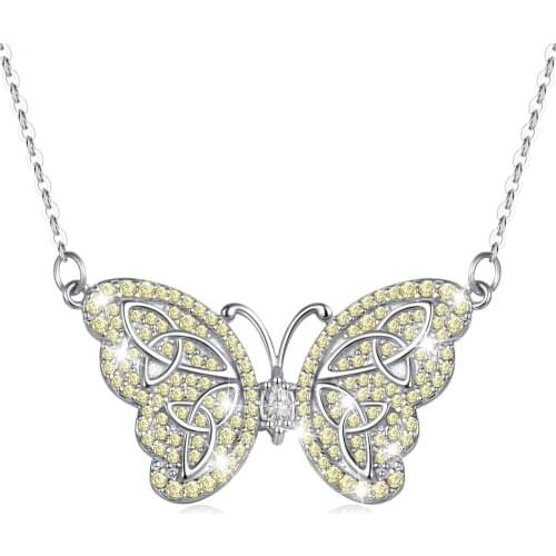 Eudora 925 Sterling Silver Animal butterfly Pendant with Yellower Crystal Chain necklace Jewelry for Women Romantic Gift CYDD554