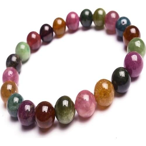 9mm Round Bead Bracelets For Women Femme Genuine Colorful Tourmaline Quartz Crystal Natural Stone Bracelet Free Shipping