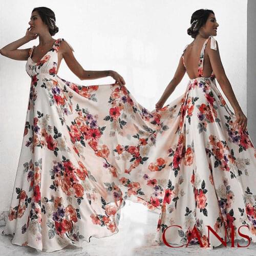 Womens Boho Floral Maxi Long Dress Summer Beach Evening Party Sleeveless Casual Sundress