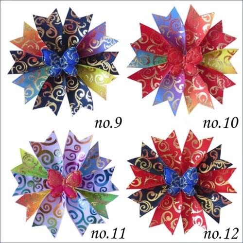 100 Laser Gold Stamping Popular 3.5" Fairy Hair Bow Clip Butterfly Rose Flower