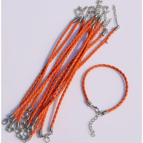 100pcs Orange Leather Braided Charm Bracelet For Bead lobster Clasp Cords 18cm ,free shipping, FB-901