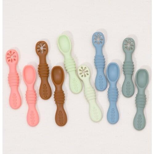 2Pcs/Set Feeding Spoon For Baby Utensils Set Auxiliary Solid Food Toddler Training Bendable Chew Toy Infant Children Tableware