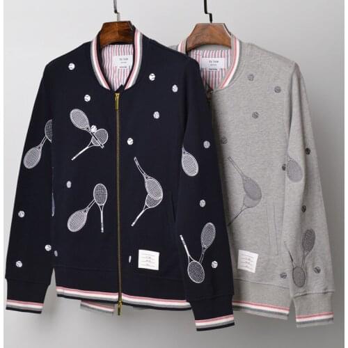 2021 Fashion TB THOM Brand Sweatershirts Men Jacket Tennis Racket Embroidery Clothing Baseball Uniform Casual Sportswear Coat