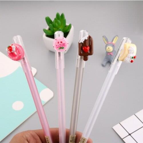 24PCS Creative Cute Cartoon Dessert Gel Pen Cake Ice Cream Donuts Pastries Modeling Black Ball Pen Kawaii Stationery