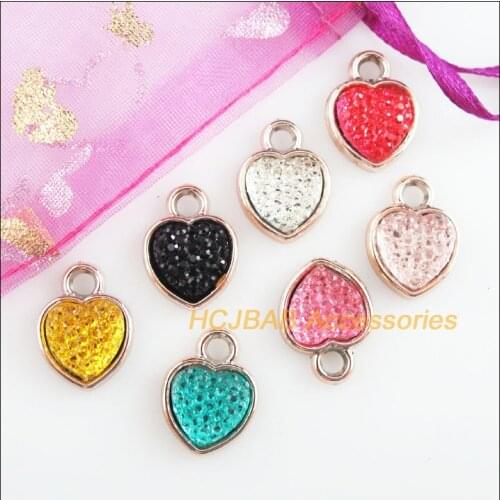 28 New Heart Charms KC Gold Plated Retro Mixed Acrylic Resin Pendants 12.5x17mm