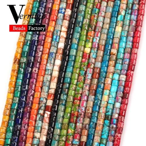 18Style 4*4mm Natural Blue Green Red Black Sea Sediment Jaspers Stone Rondelle Loose Tube Beads for Jewelry Making Diy Bracelet