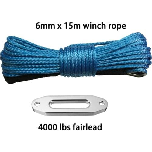 Free shipping 6mm*15m Synthetic Rope add 4000lbs Aluminum Hawse Fairlead, Off Road Rope, Kevlar Winch Cable, Plasma Rope
