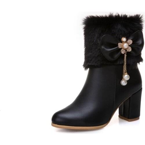 Big Size 9 10 11-19 boots women shoes ankle boots for women ladies boots Hair bow water diamond pearl pendant
