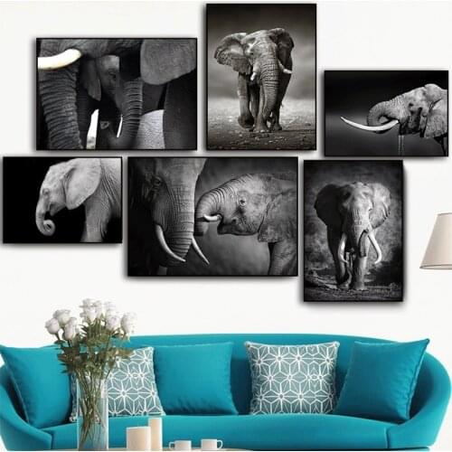 Black & White Canvas Painting Elephant Family Fun Posters Prints Wall Art Pictures for Living Room Home Decoration Free Shipping