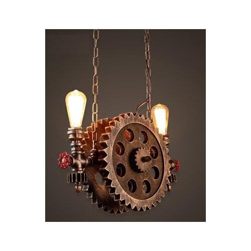 Loft Style Wood Gear Water Pipe Droplight Edison Industrial Vintage Pendant Light Fixtures Home Indoor Lighting Hanging Lamp