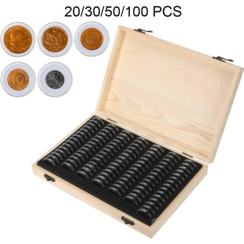 HOOMIN Wooden Commemorative Coin Collection Case with Adjustment Pad Antioxidative Coins Storage Box
