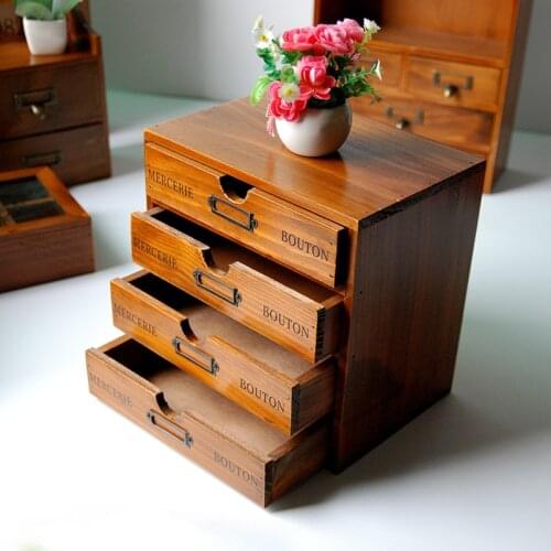 Retro Wooden Storage Box Racks Wood Boxes For Jewelry Container Organizer Wooden Racks Shelf with Drawers