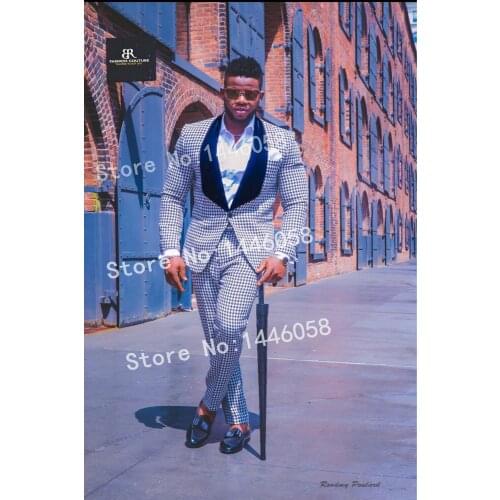Elegant Design Suit 2018 Morning Dinner Party Prom Suit Houndstooth Groom Wedding Men Suit With Pants Slim Fit Tuxedo Bridegroom