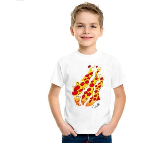 Global Retro Summer Cartoon Game Children Pizza Pattern Printed T-Shirt Boys and Girls Short Sleeves Fun T-Shirt