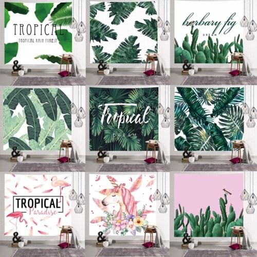 Green Leaves Cactus Tapestry Tropical Plant Wall Hanging Farmhouse Tapestries Tablecloth Bedspread Tenture Carpet