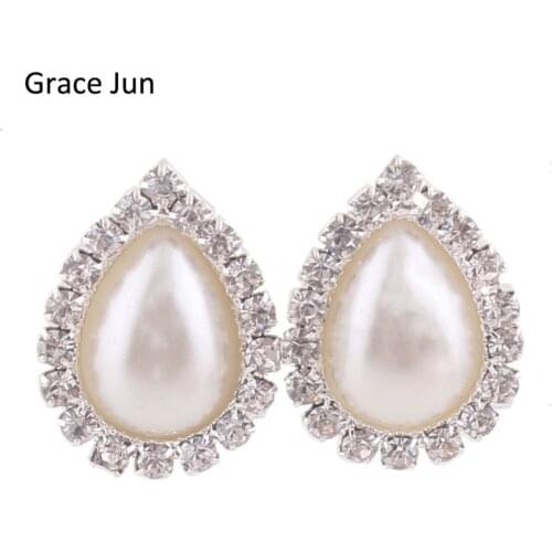 Grace Jun 2017 New Double Oval Water Drop Shape Rhinestone Clip on Earrings Without Piercing Fashion Simulated Pearl Ear Clip