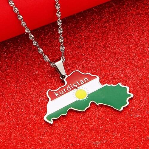 Kurdistan Map and Flag Pendant Necklace for Lovers Men Women Ethnic Jewelry Kurdistan Patriotic Gift