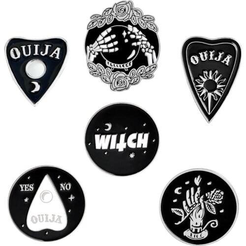 Witchcraft Pin Ouija Witch Magic Ball Hand Bone Rose Brooches For Wizard Friends Punk Halloween Badges Jewelry Gift wholesale